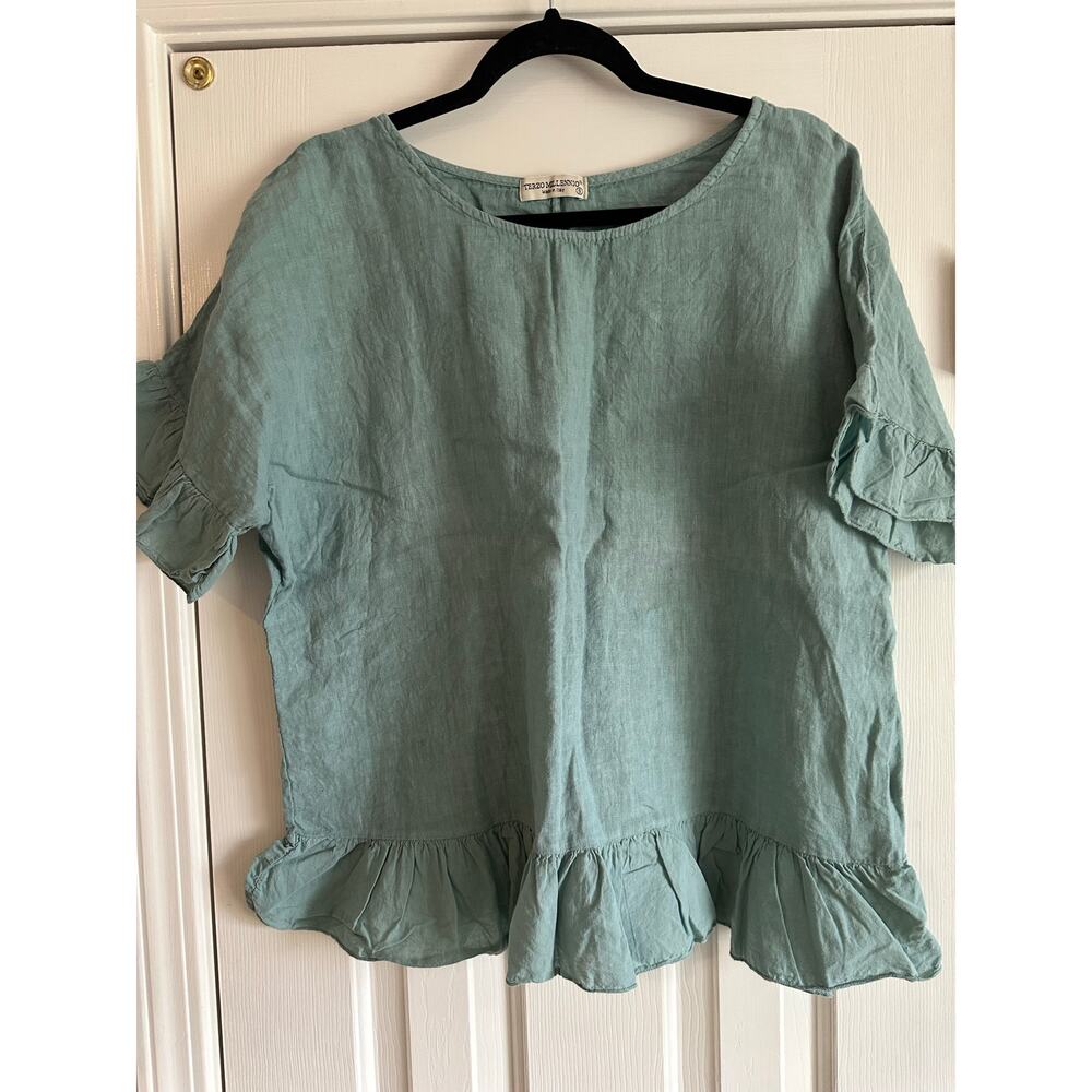 Italian Linen Terri Millenio Ruffle Tee Size Small